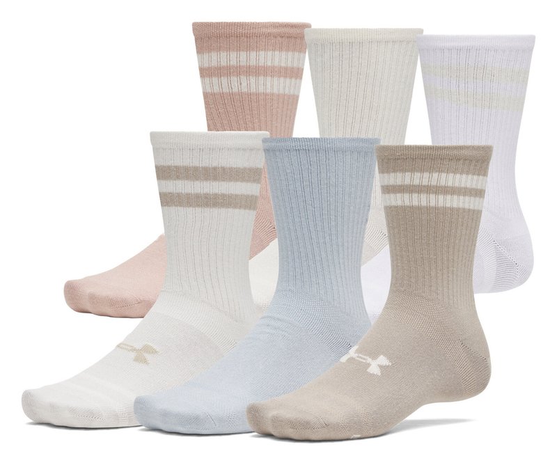 Under Armour Essential Crew unisex chaussettes (6 pack), timberwolf taupe/blanc/stone