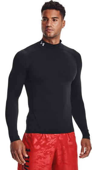Under Armour HeatGear Comp Mock t-shirt de compression à manches longues homme, noir/blanc