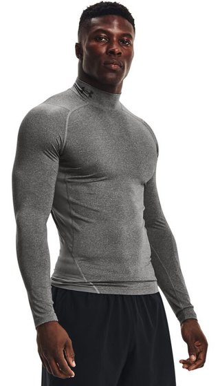 Under Armour HeatGear Comp Mock t-shirt de compression manches longues homme, carbon heather/noir