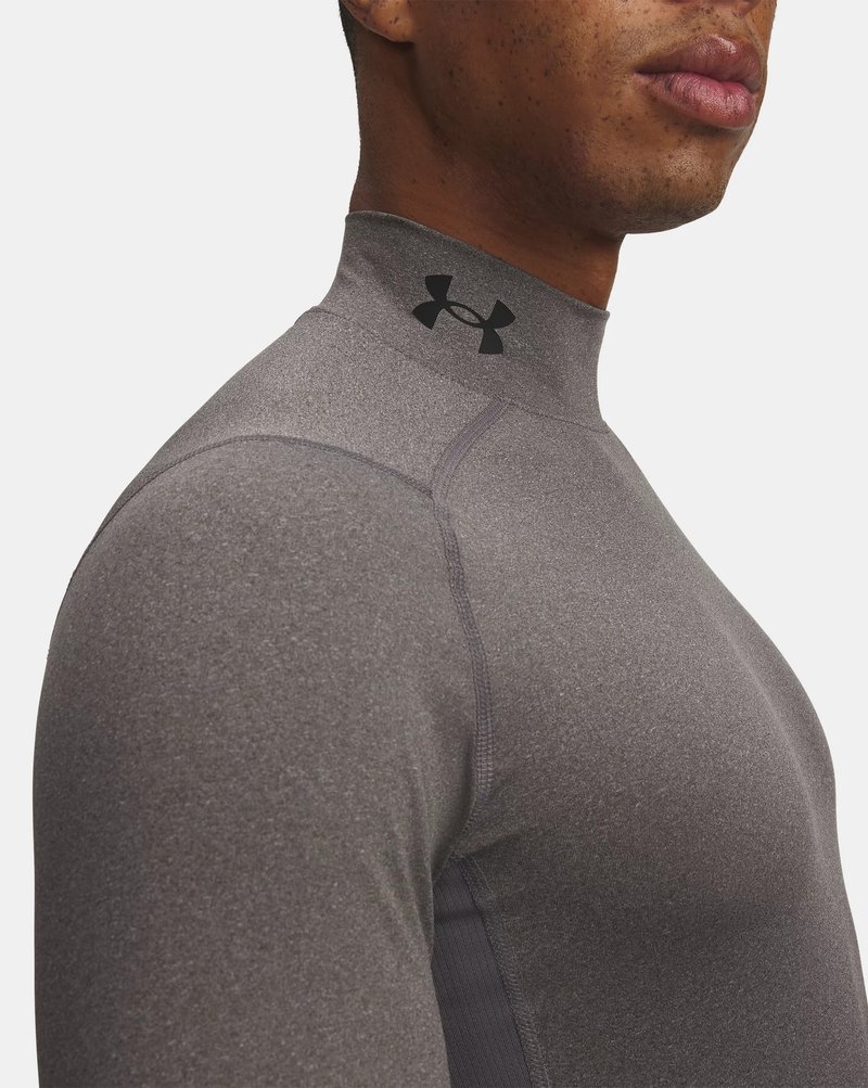 Under Armour HeatGear Comp Mock t-shirt de compression manches longues homme, carbon heather/noir