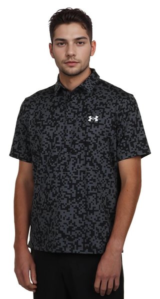 Under Armour T2G Printed polo homme, noir/castlerock