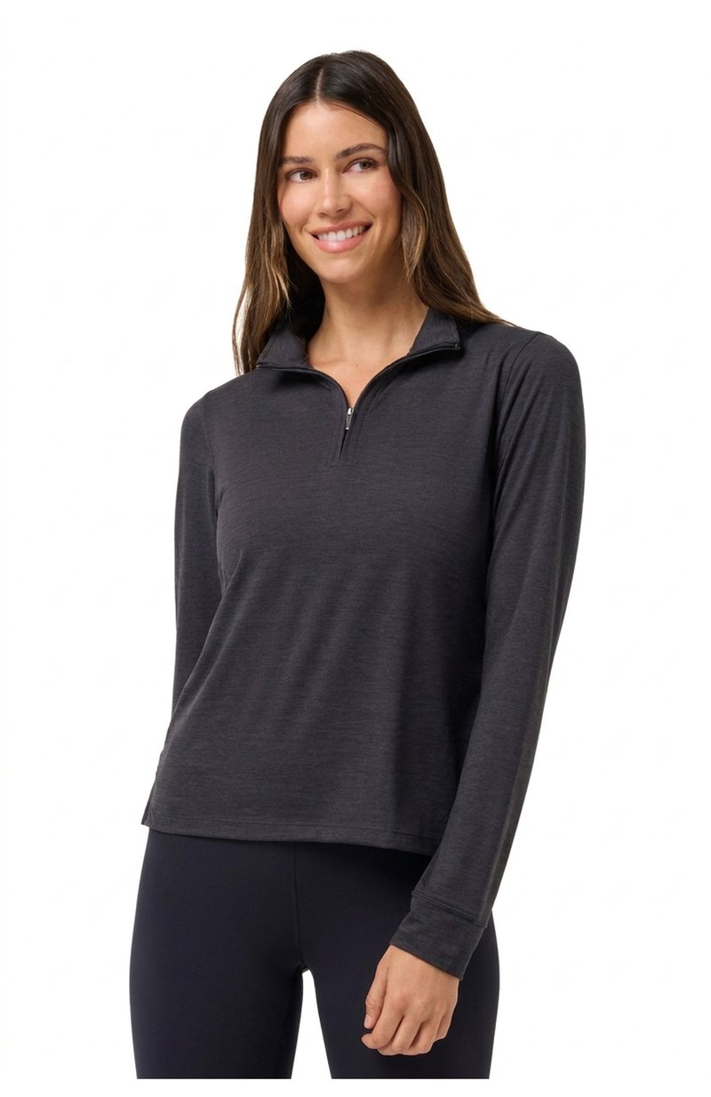 Travis Mathew Skyloft Light Zip longsleeve polo femme, heather black