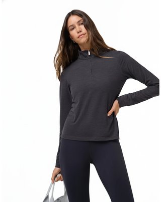 Travis Mathew Skyloft Light Zip longsleeve polo femme, heather black