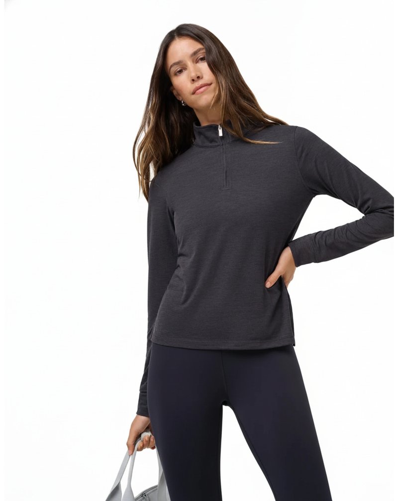 Travis Mathew Skyloft Light Zip longsleeve polo femme, heather black