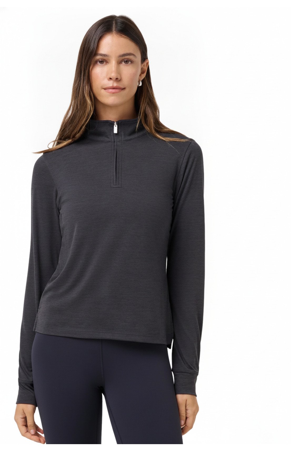 Travis Mathew Skyloft Light Zip longsleeve polo femme, heather black