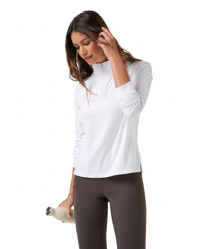 Travis Mathew Skyloft Light Zip longsleeve polo femme, blanc