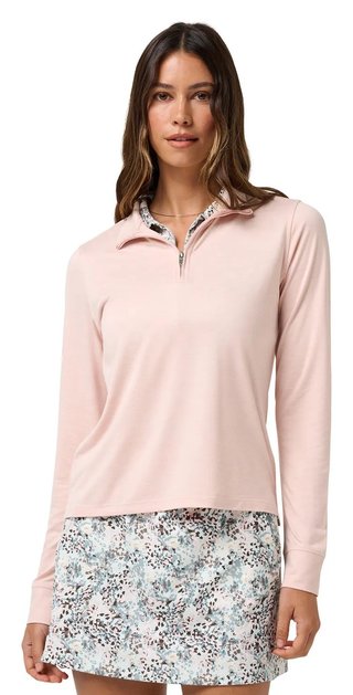 Travis Mathew Skyloft Light Zip longsleeve polo femme, heather blush pink