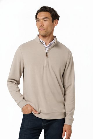 Travis Mathew Cloud pull homme 1/4 zip, heather roasted cashew