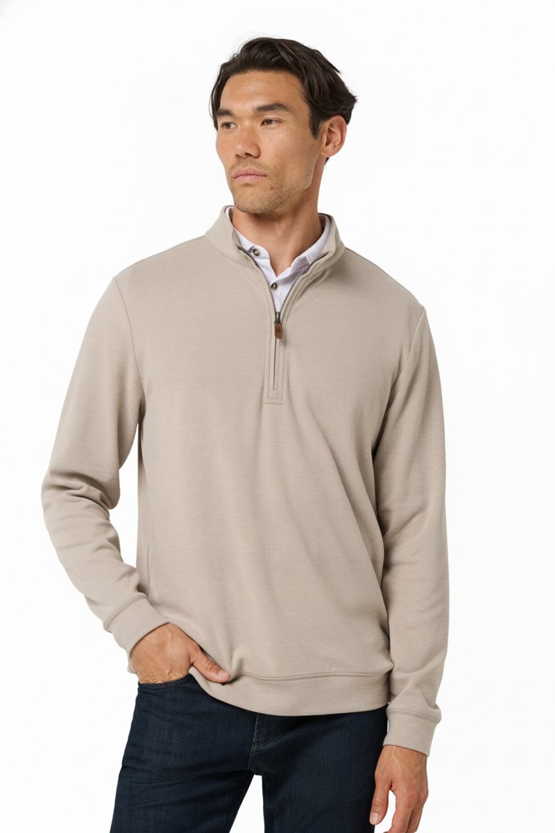 Travis Mathew Cloud pull homme 1/4 zip, heather roasted cashew