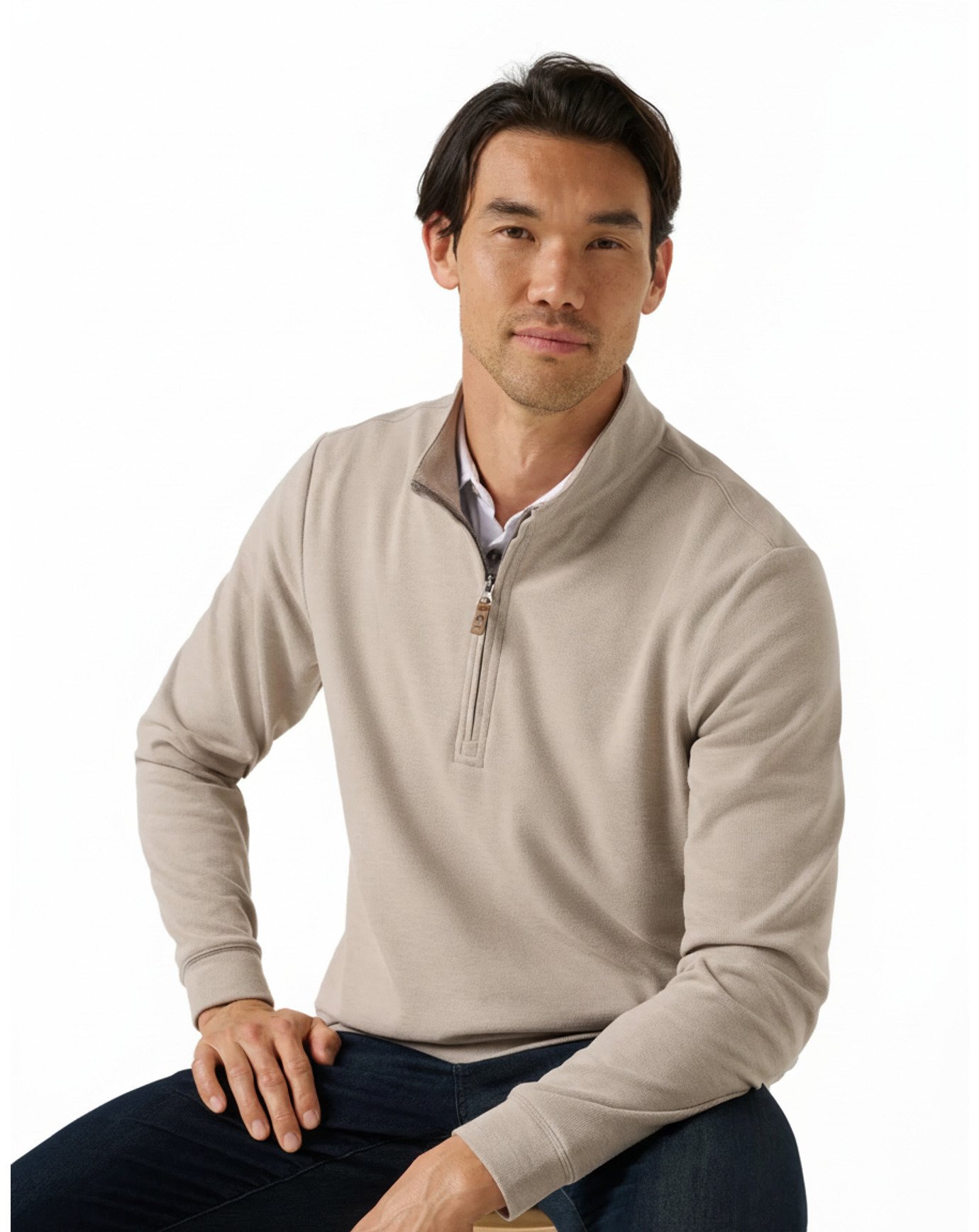 Travis Mathew Cloud pull homme 1/4 zip, heather roasted cashew