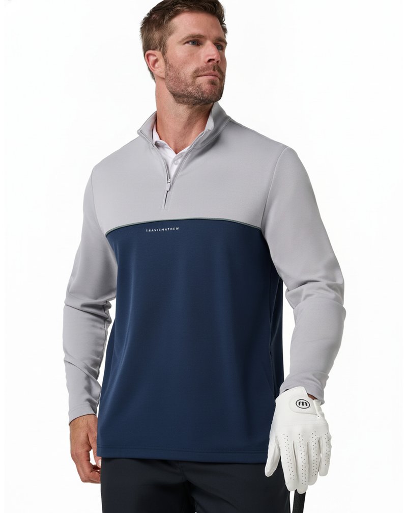Travis Mathew Fibercloud Color Block Quarter Zip, gris clair