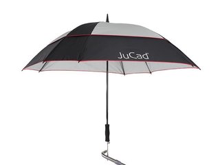 JuCad parapluie de golf télescopique 68" carré et anti-vent avec épingle, noir/argent/rouge