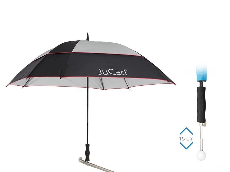 JuCad parapluie de golf télescopique 68" carré et anti-vent avec épingle, noir/argent/rouge