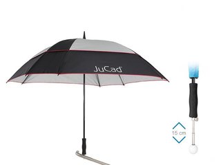 JuCad parapluie de golf télescopique 68" carré et anti-vent avec épingle, noir/argent/rouge