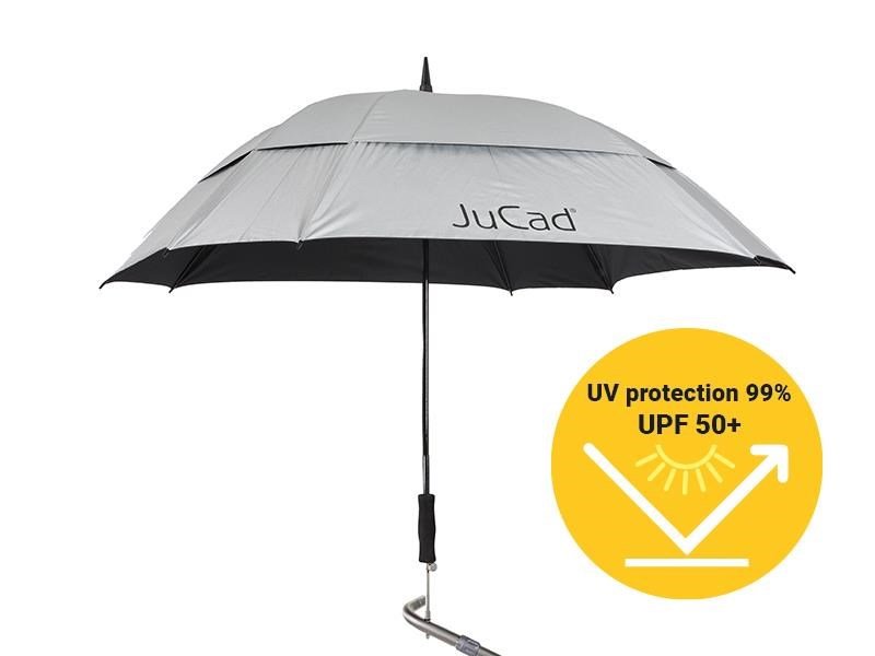 JuCad Parapluie de golf télescopique 68" carré et anti-vent avec épingle, argent (avec protection UV 99%/UPF 50+)