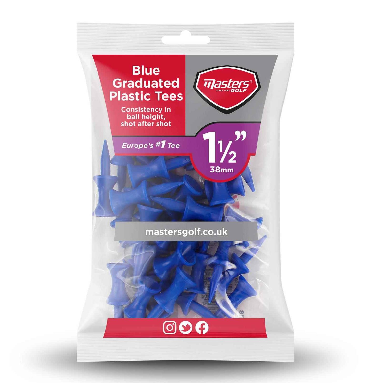 Masters Graduated Castle tees en plastique 37mm (1 1/2"), 30 tees, bleus