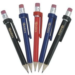 Masters Wood Pencils avec clip & gomme, 5 pièces, couleurs assorties