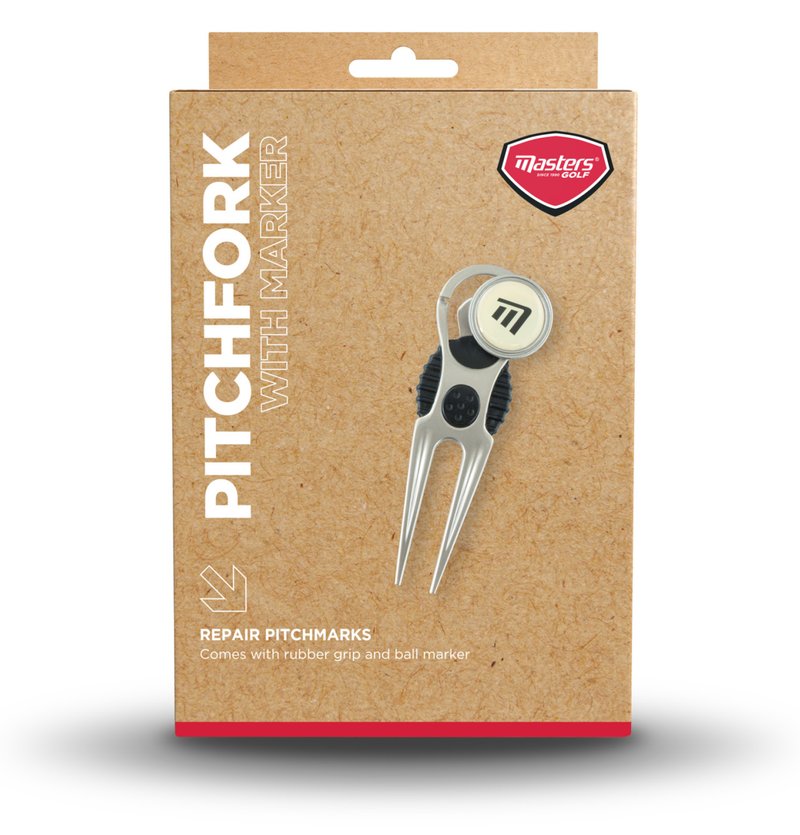 Masters Golf Deluxe Pitchfork With Marker fourche de green avec marqueur, argentée