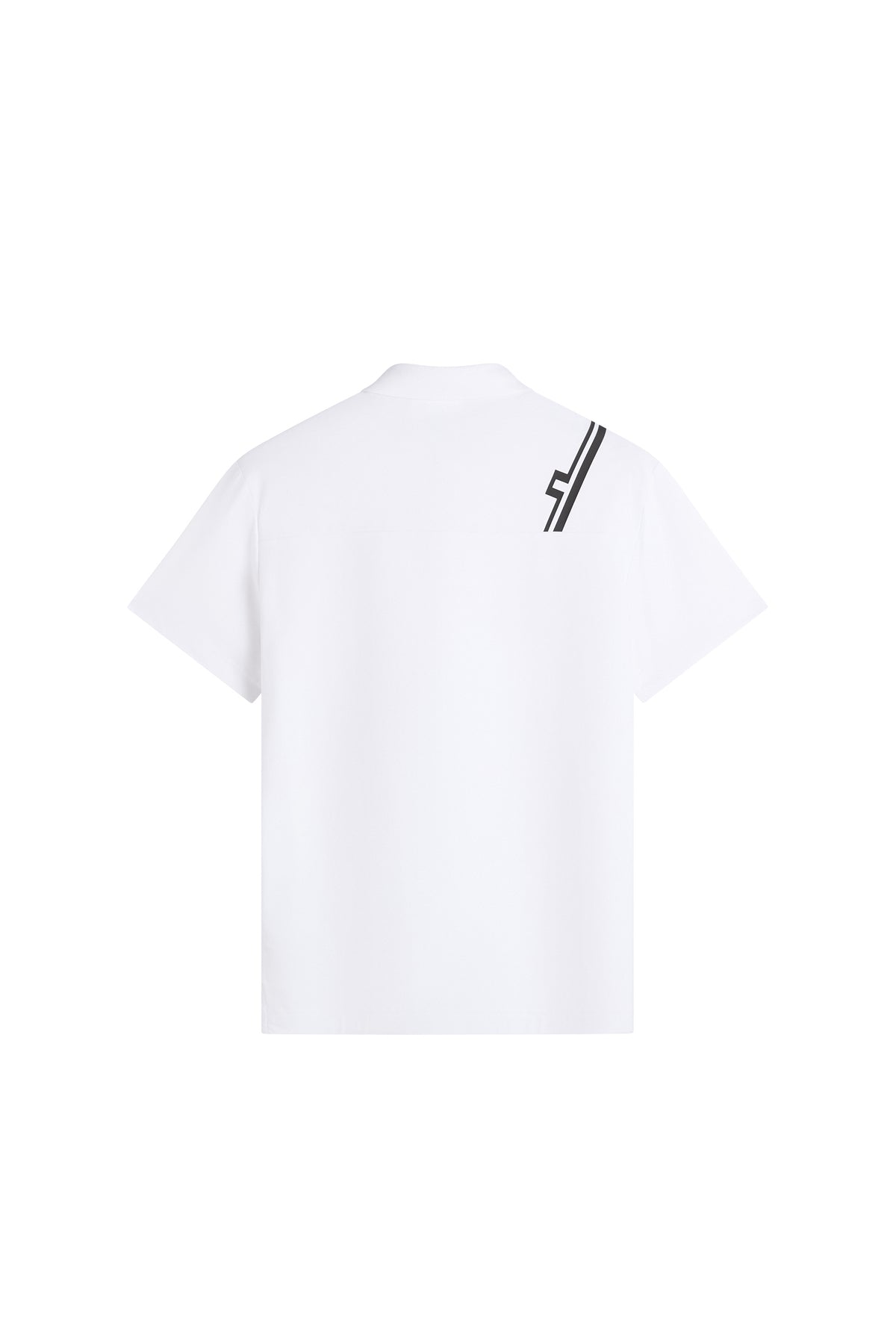 Polo J.Lindeberg Fred Blanc – détail avant avec col en maille et patte à trois boutons