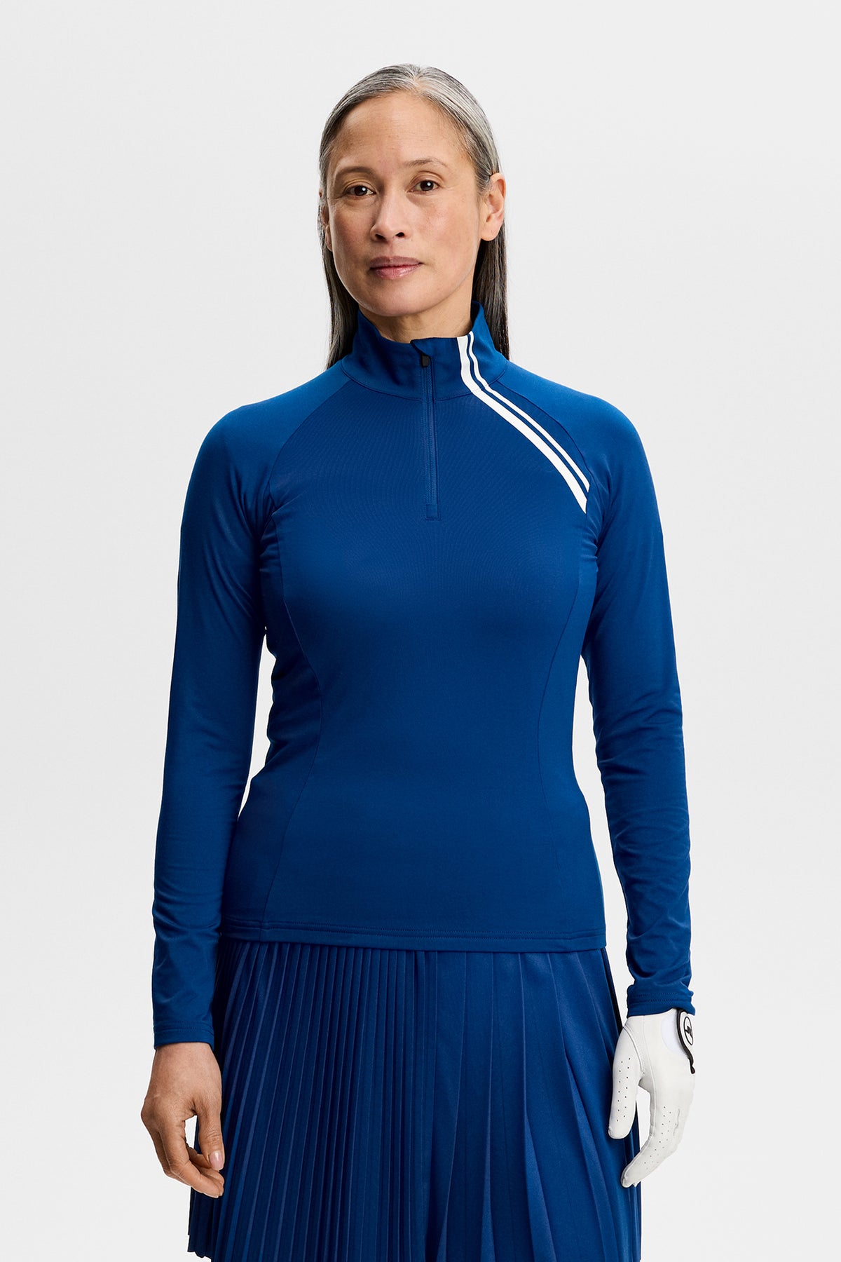Couche intermédiaire J.Lindeberg Nadu Quarter Zip Estate Blue – détail avant