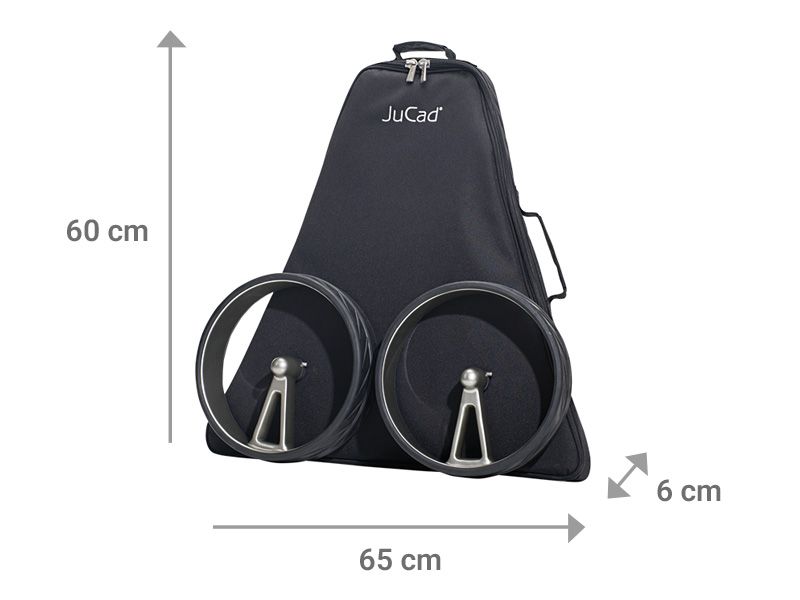 Dimensions du JuCad Phantom Titan plié à plat 65x60x11 cm avec sac de transport JTTP