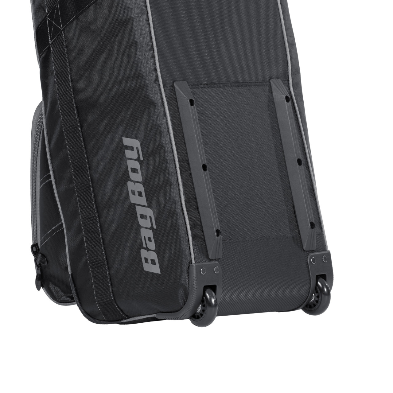 Détail des rails de protection de la Bag Boy T-800 sur le panneau arrière pour plus de durabilité