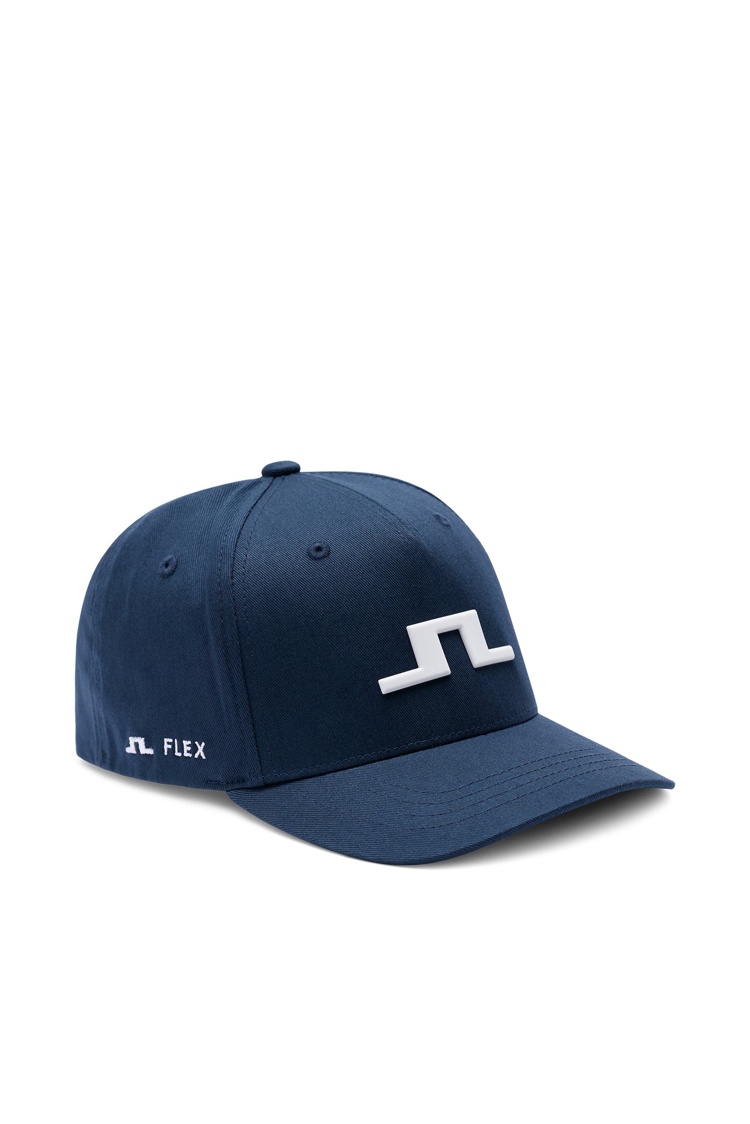 Casquette J.Lindeberg Heath JL Navy – détail du logo Bridge 3D brodé à l'avant
