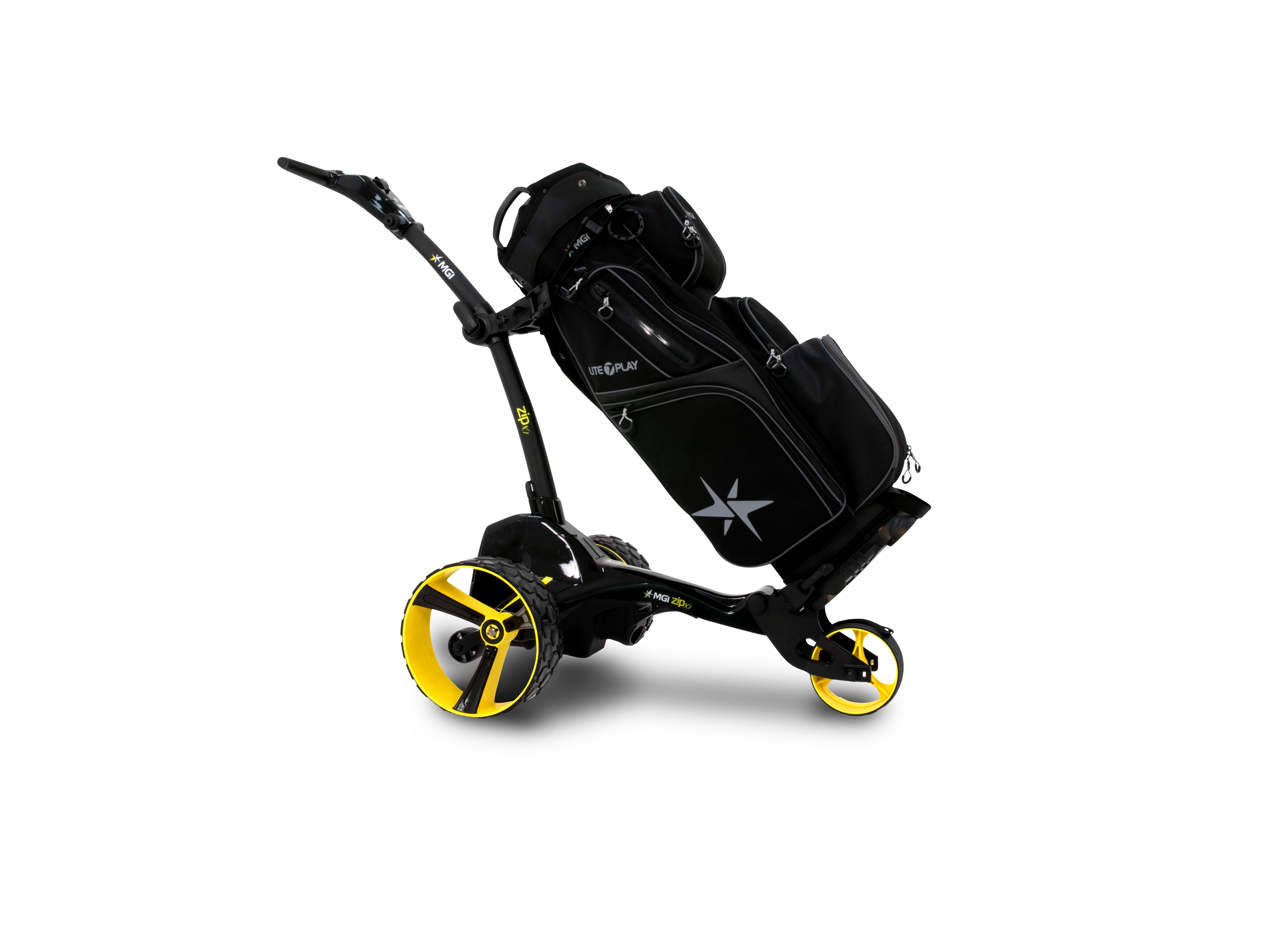 MGI Zip X1 avec sac de chariot monté – poignée ergonomique en T et support GPS
