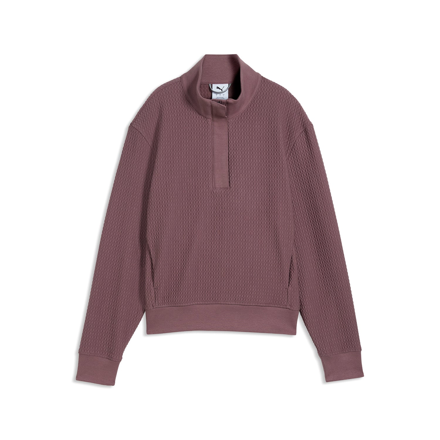 Sweat-shirt Puma Boulder Ladies 1/4 Zip en Rich Cocoa – vue de face montrant la texture du tissu gaufré et le col montant