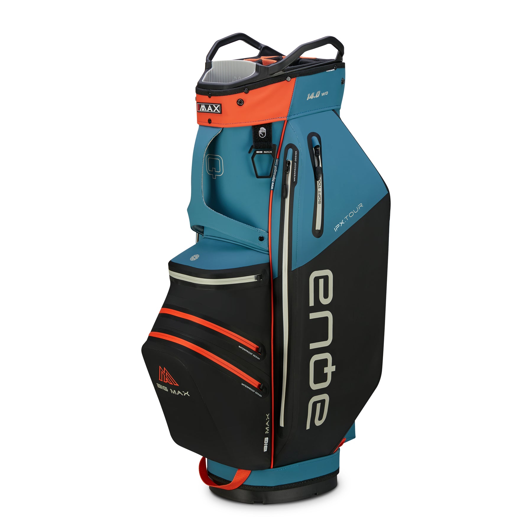 Sac chariot Big Max AQUA IPX.Tour noir montrant le détail de la fermeture éclair étanche