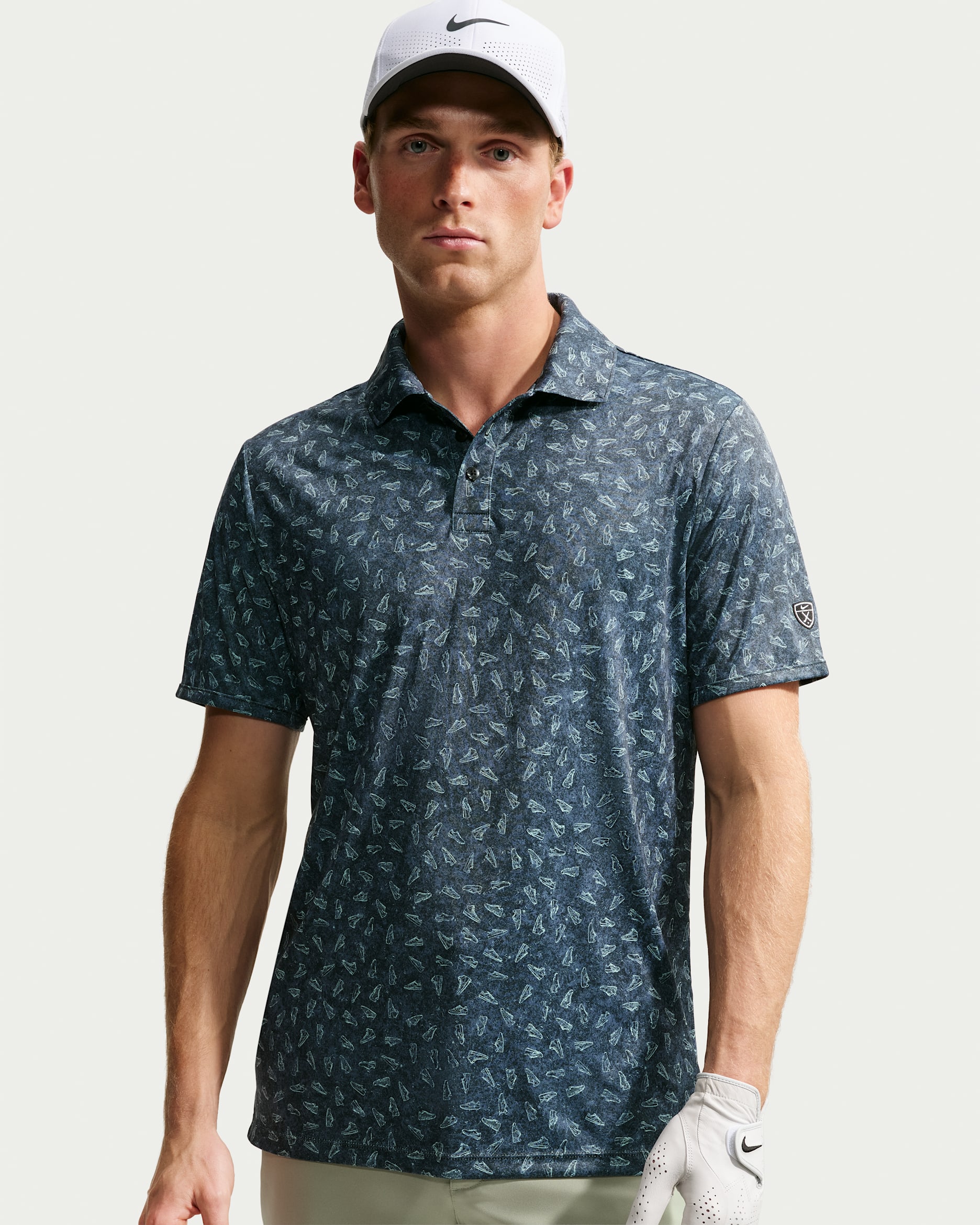 Polo de golf Nike Par Dri-FIT Grass Print en noir – vue de face