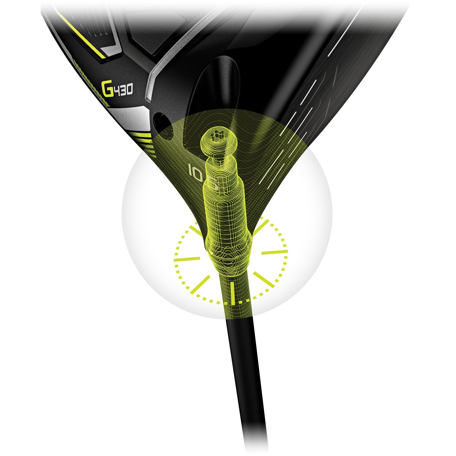 Illustration de l'ajustabilité du hosel PING G430 Trajectory Tuning 2.0