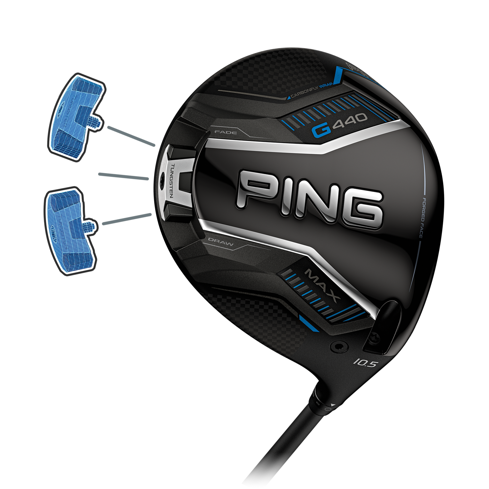Illustration de la position Draw Fade Neutre du poids arrière du driver PING G440 MAX