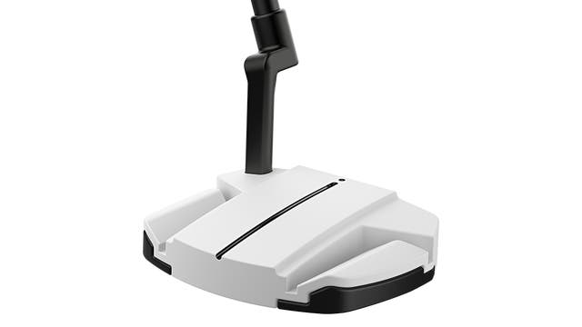 Cavité du putter PING Scottsdale TEC Ally Blue H montrant l'emplacement du CG pour un coup avec un léger arc