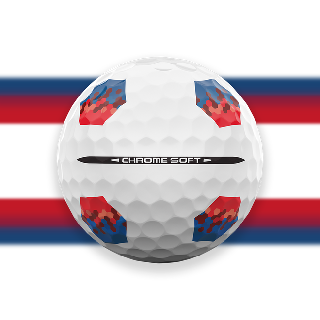 Callaway Chrome Soft 2026 TruTrack Bleu/Rouge – Détail de l'alignement et du feedback de roulement