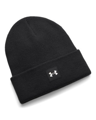 Vue de face du bonnet Under Armour Halftime Cuff, noir
