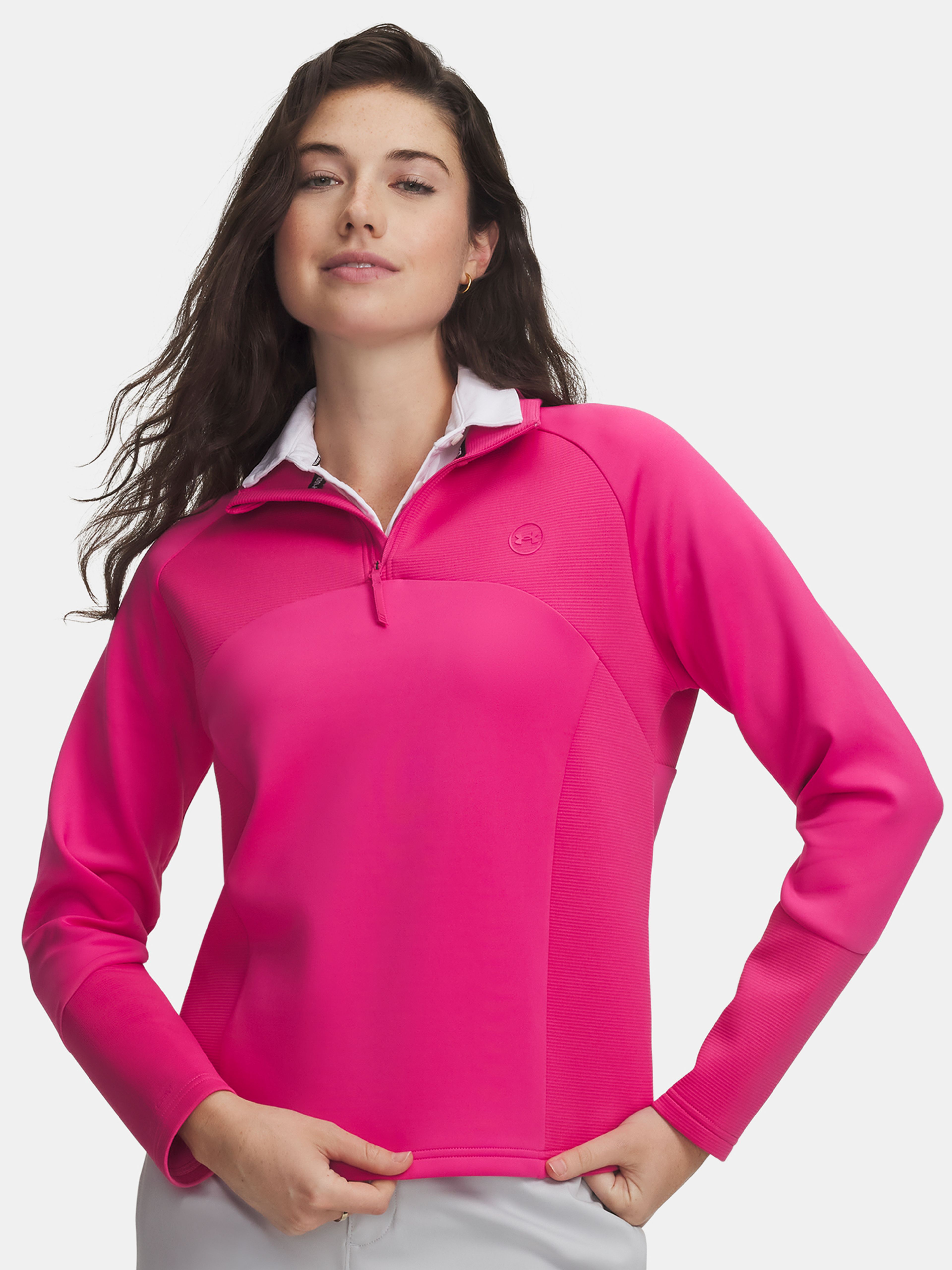 Sweat-shirt 1/4 zip Under Armour UA Drive Midlayer pour femme en rose – vue de face