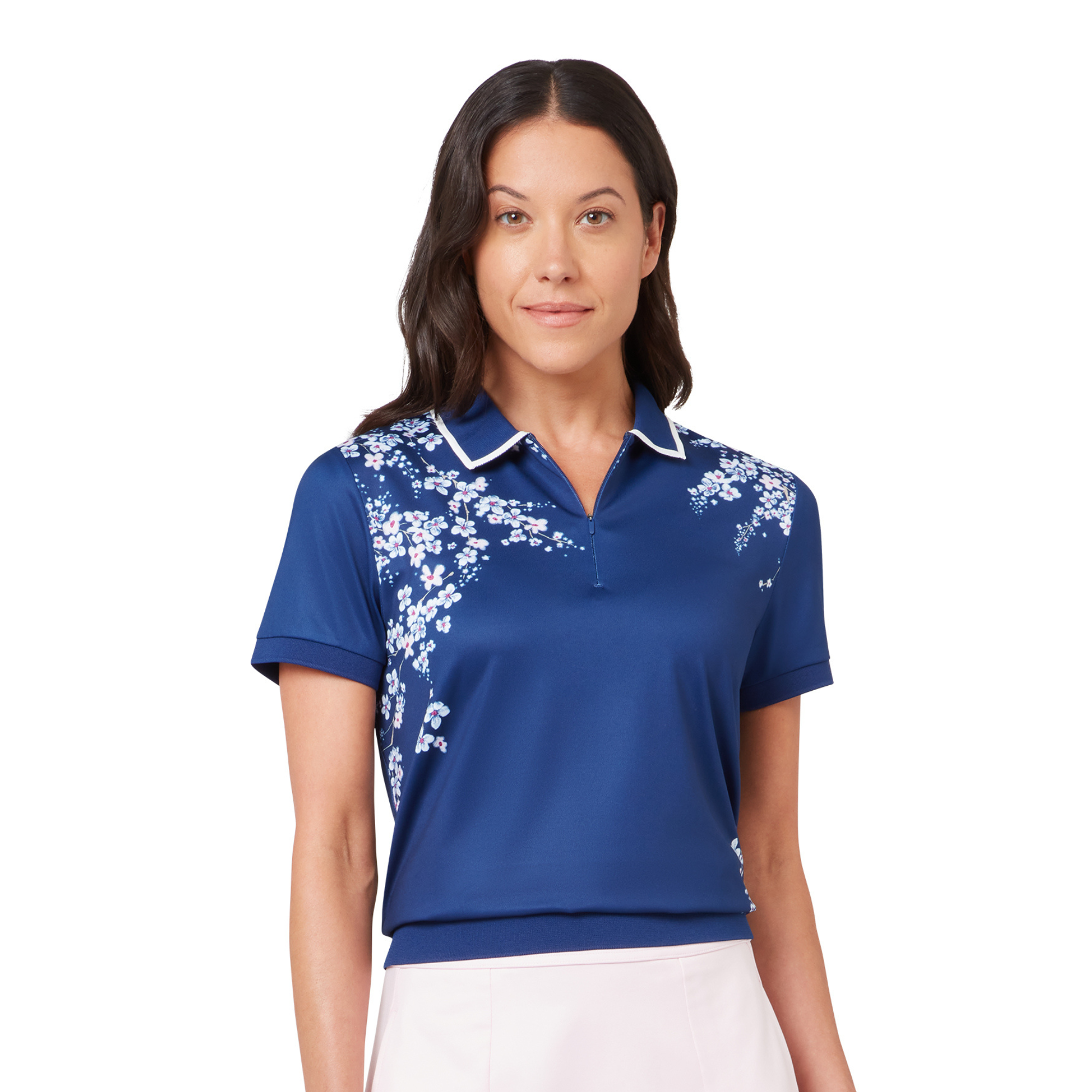 Polo femme Callaway Floral Blossom bleu profond – vue de face