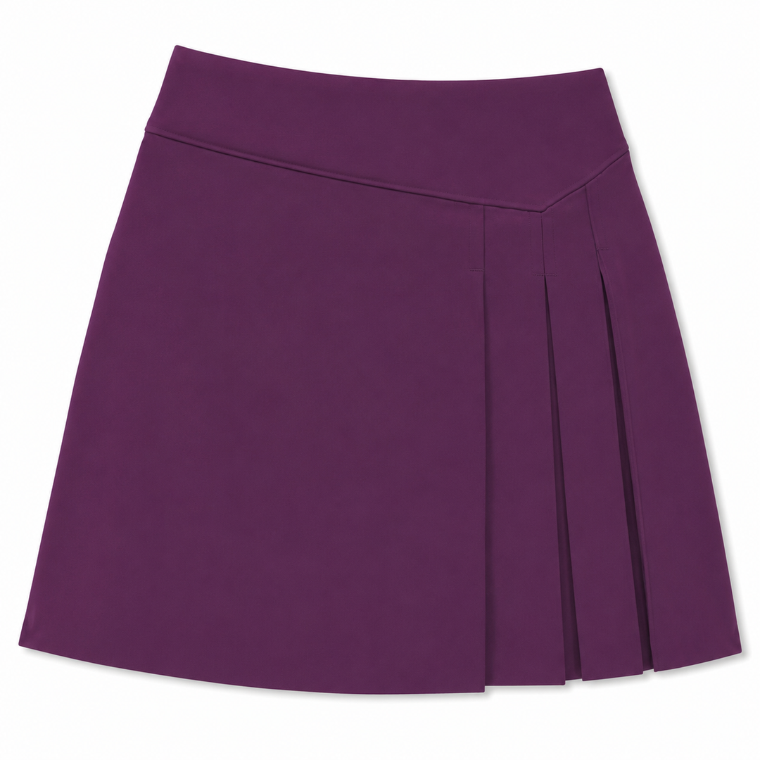 Jupe-short de golf Callaway Gloxinia à plis latéraux — vue de face montrant la silhouette trapèze et les plis latéraux