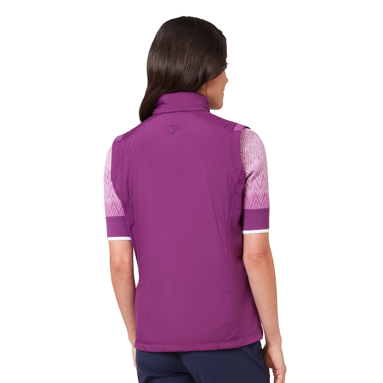 Gilet isolant Callaway pour femme Gloxinia – vue latérale et arrière mettant en évidence les panneaux latéraux extensibles et la coupe