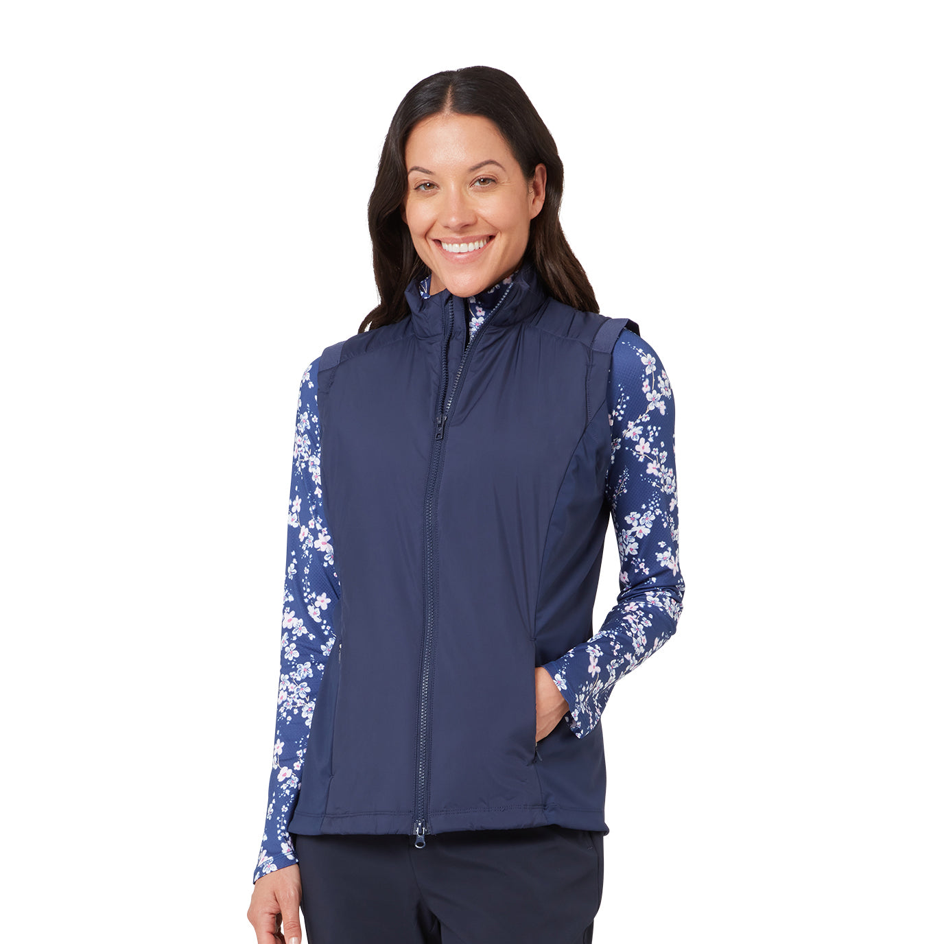 Gilet léger Primaloft Callaway pour femme Peacoat — détail du dos et du logo