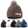 Bonnet en maille PING Golf Cresting en Laurel – vue de face montrant la construction SensorWarm et le logo brodé