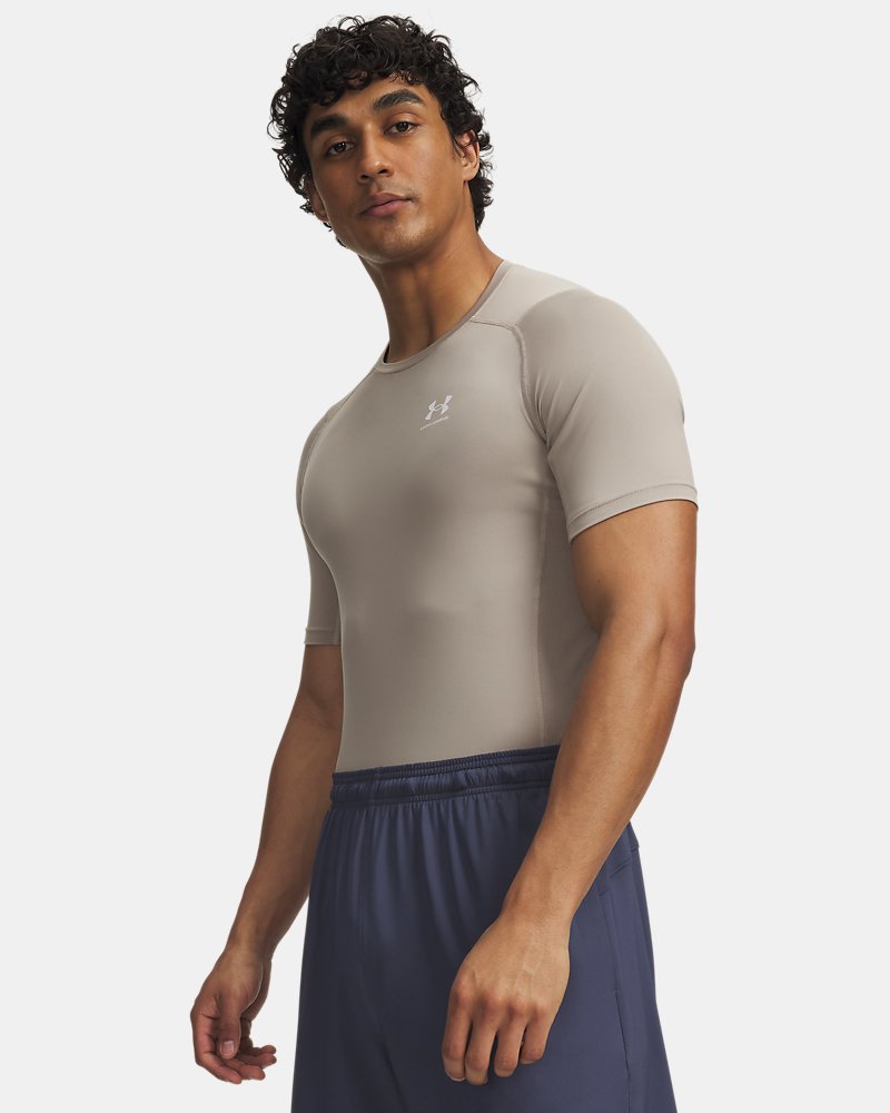 T-shirt de compression Under Armour HeatGear vue de face – Gris taupe