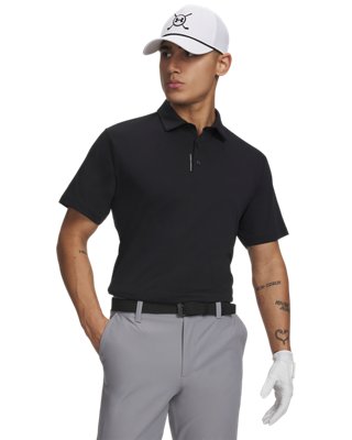 Vue de face du polo UA ArmourDry montrant le tissu UA Helix Technology