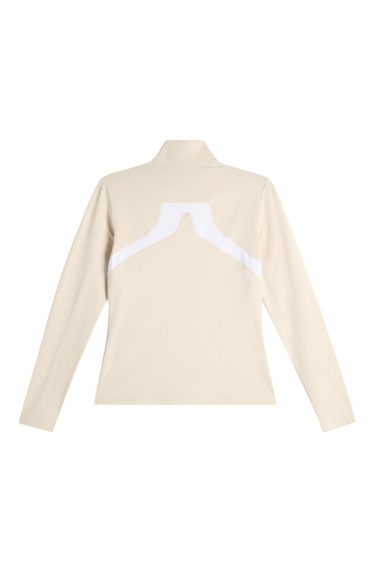J.Lindeberg Janice Mid Layer Moonbeam – détail de la fermeture éclair bidirectionnelle et du protège-menton
