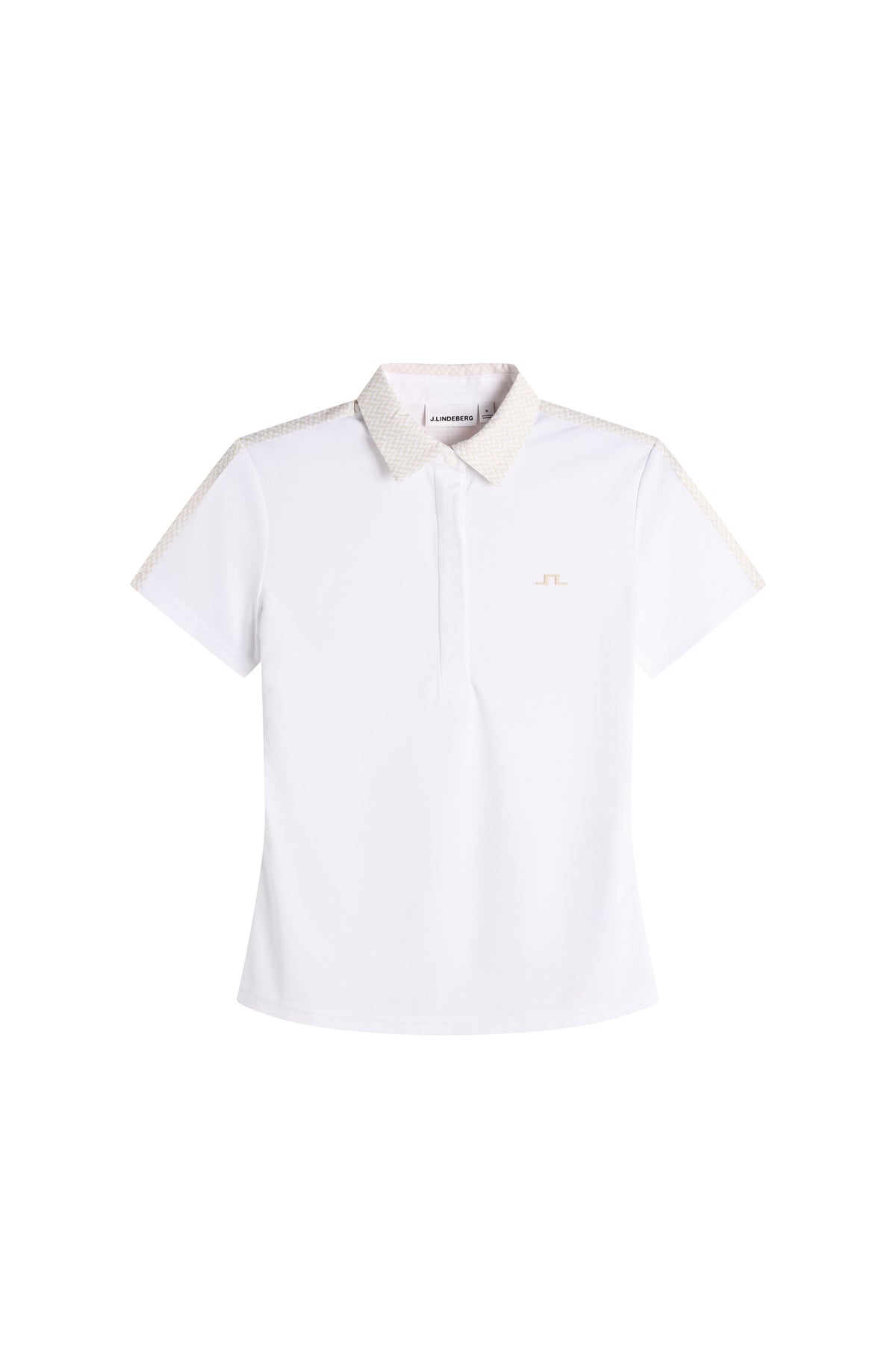 J.Lindeberg Cara Polo Print Blanc – vue de face montrant le tissu blanc épuré et la coupe régulière