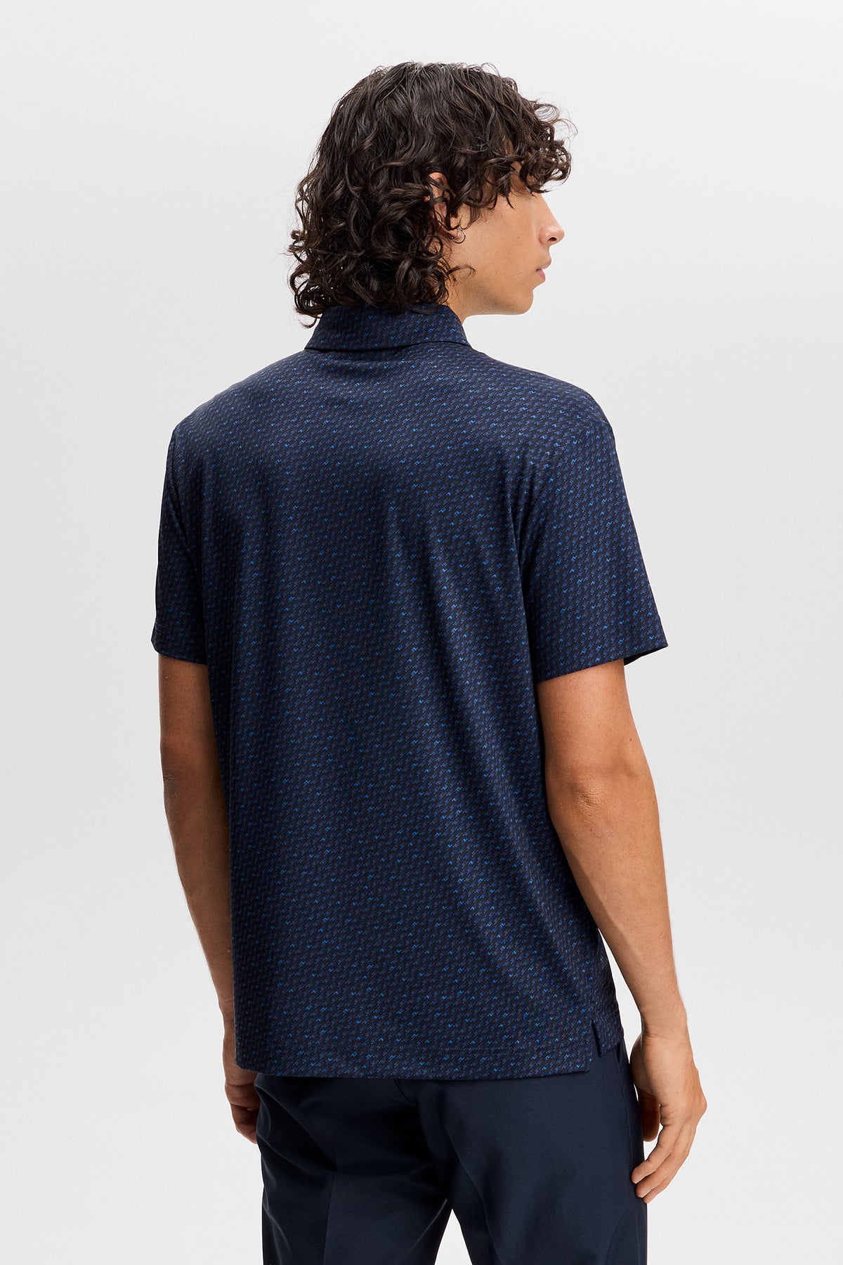 Polo J.Lindeberg Tod Print – détail de l'imprimé intégral Bias Bridge Micro Navy Set