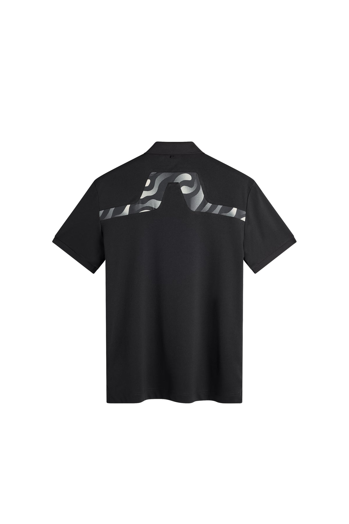 Polo J.Lindeberg KV Print Noir – vue de dos montrant l'insert imprimé du logo Bridge saisonnier