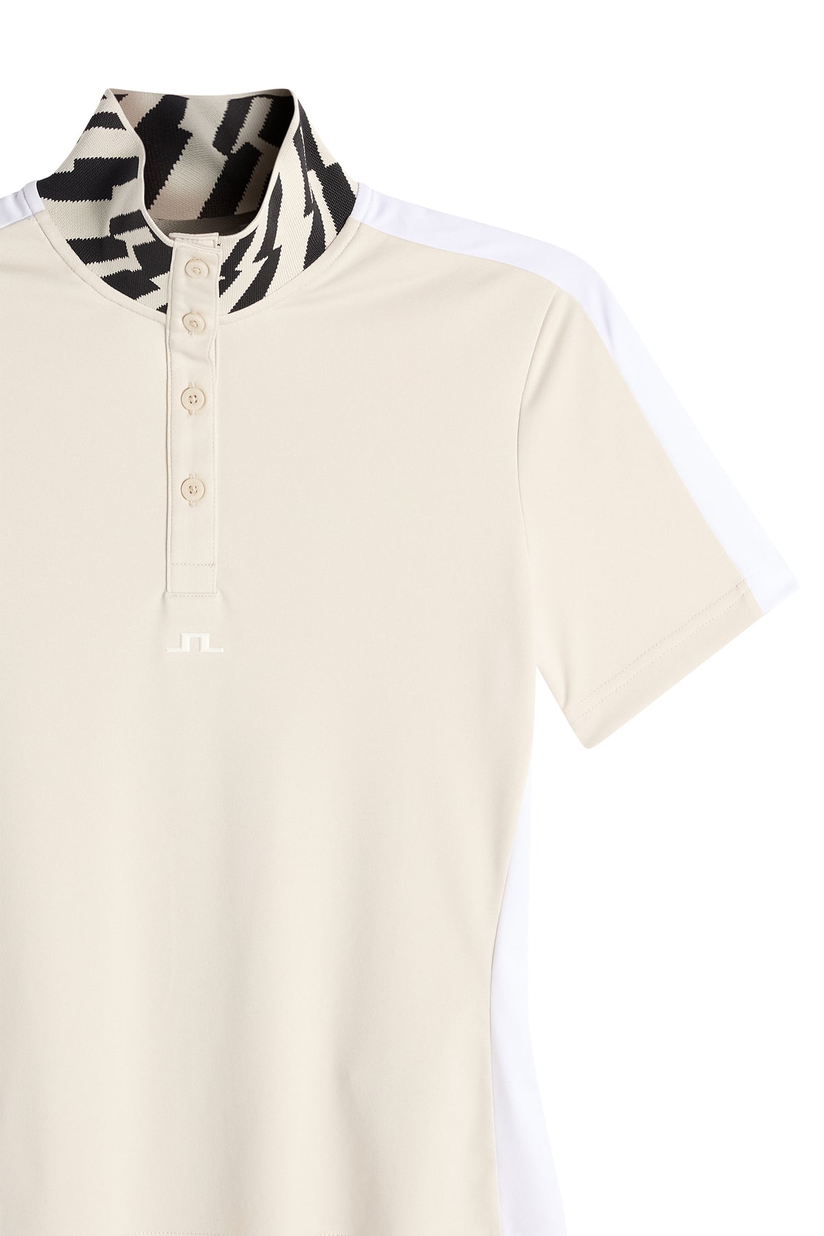 J.Lindeberg Pip Polo Moonbeam – détail du col et des panneaux contrastants