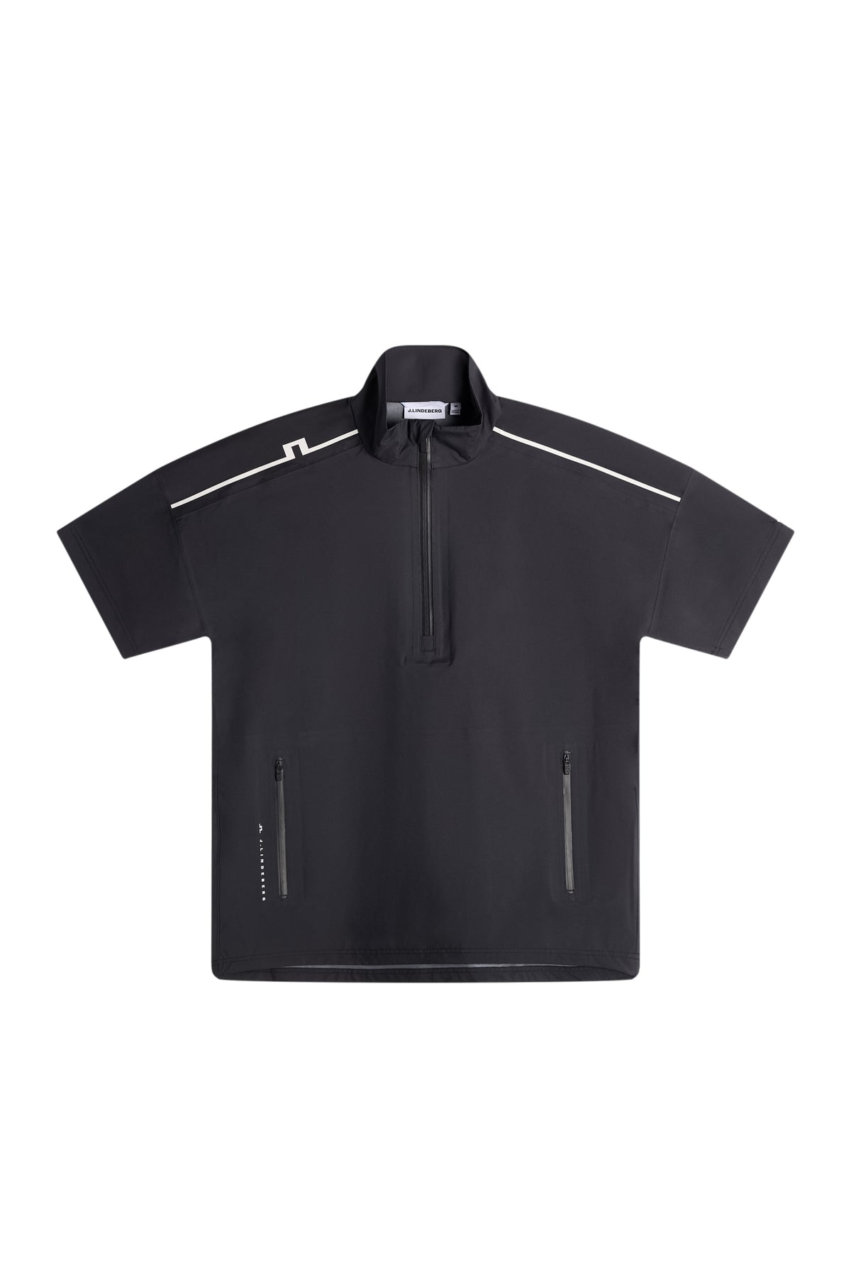 J.Lindeberg Shay Rain Shirt Black – vue avant montrant le zip AquaGuard et le col structuré